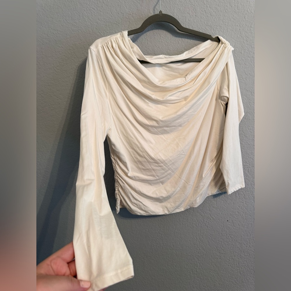 Abercrombie & Fitch Cream Ruched Long Sleeve Modal Top Size XL
